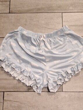 🐬Light Blue Ruffle Cloud Print Pajama Shorts